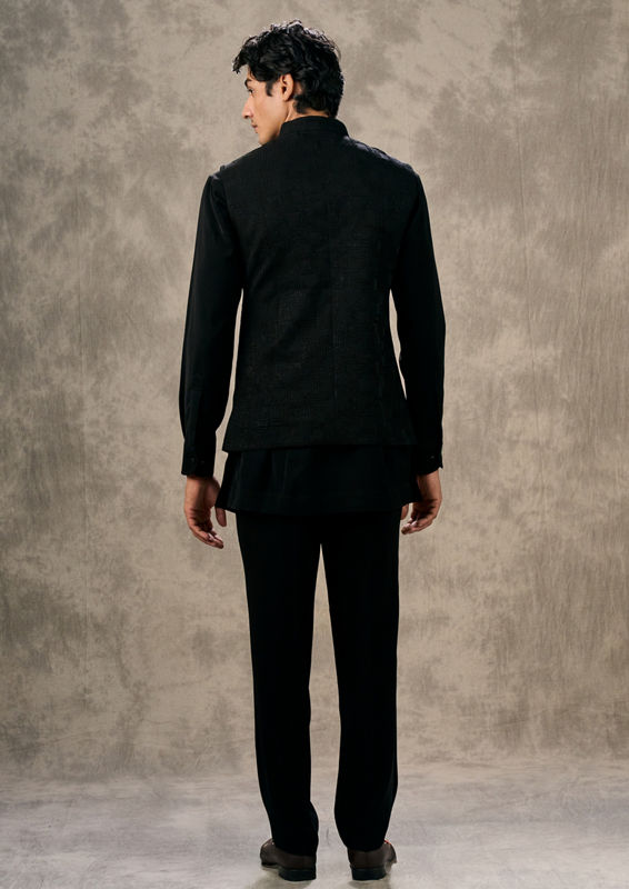 Twamev Men Black Kurta Jacket Set