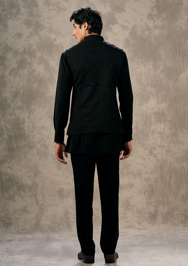 Twamev Men Black Kurta Jacket Set