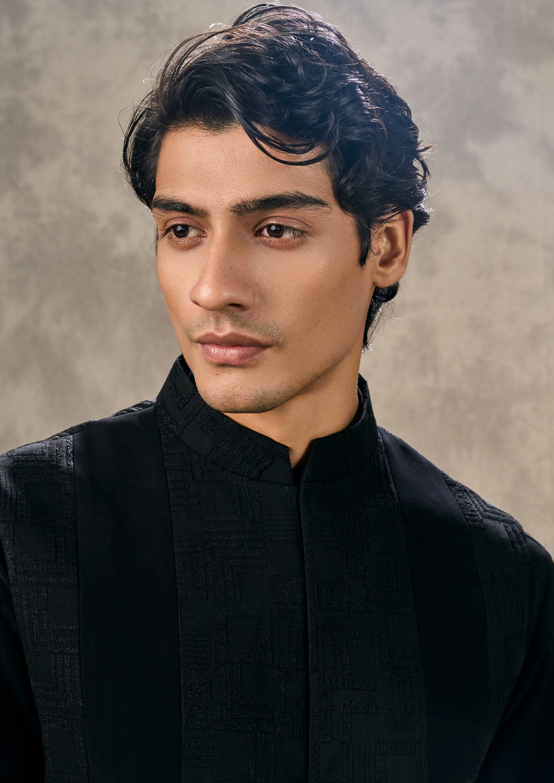 Twamev Men Black Kurta Jacket Set
