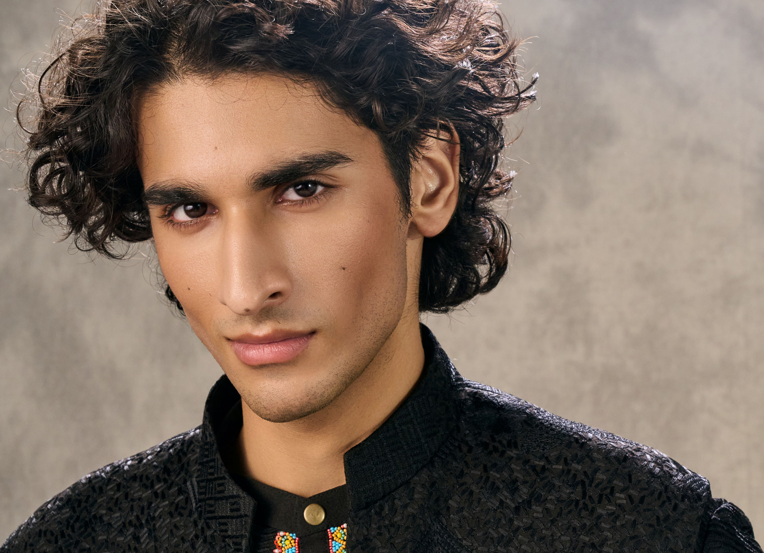 Twamev Men Black Silk Peacock Resham Bead Embroidered Kurta Jacket Set