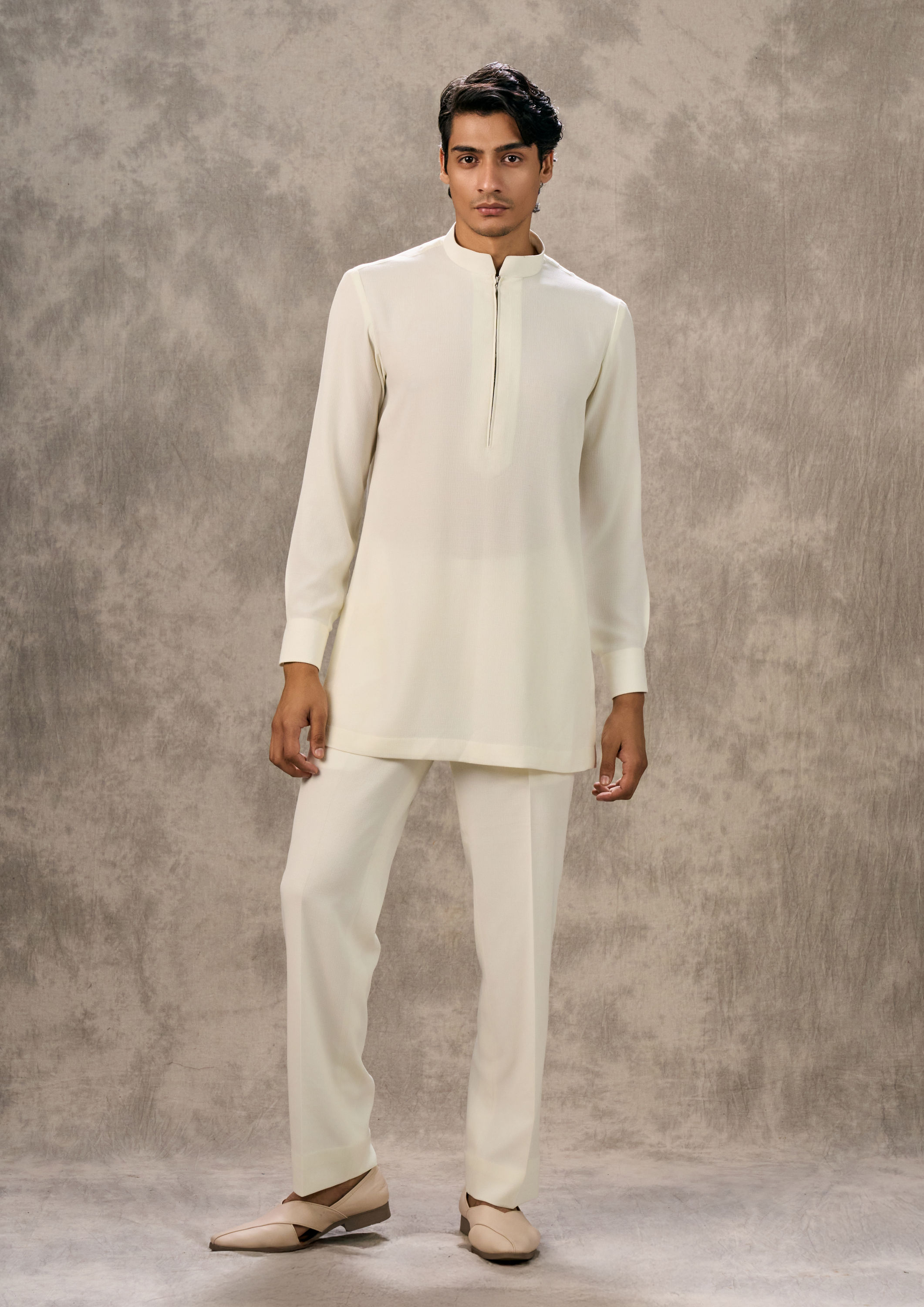 Twamev Men Cream Symphony Kurta Jacket Set