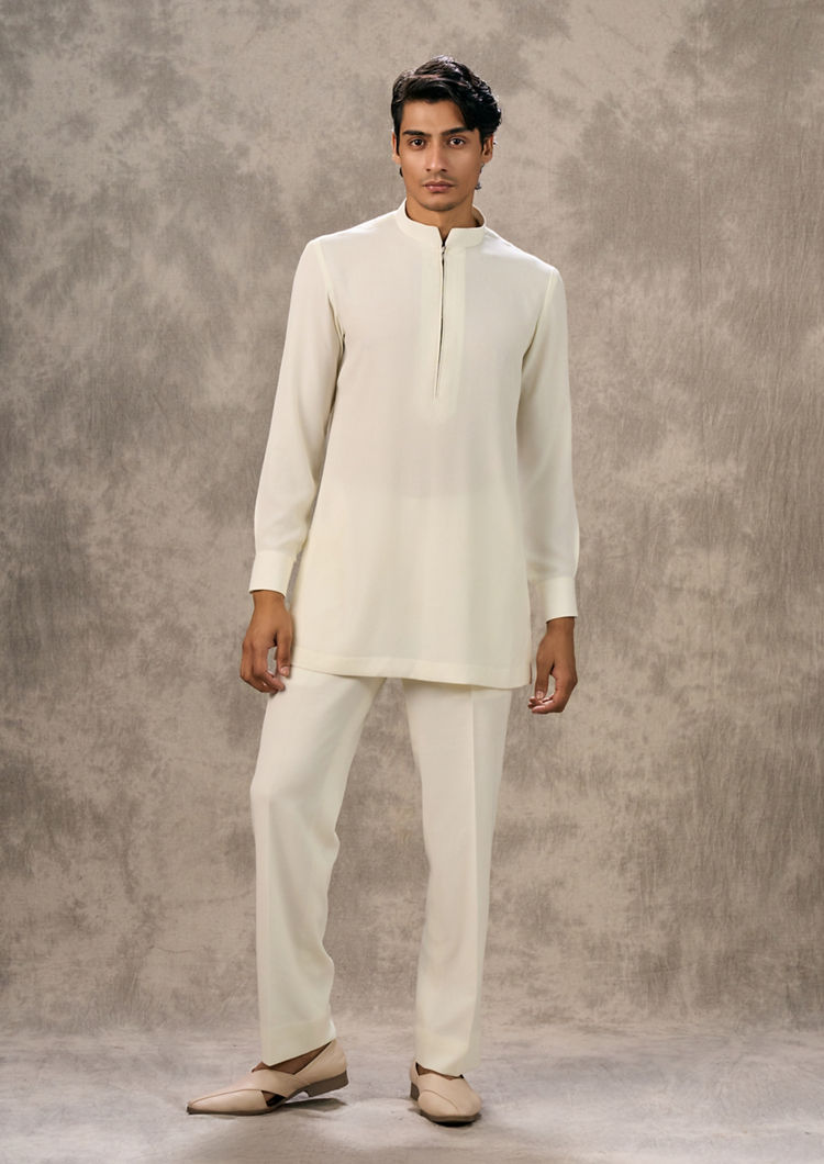 Twamev Men Cream Symphony Kurta Jacket Set