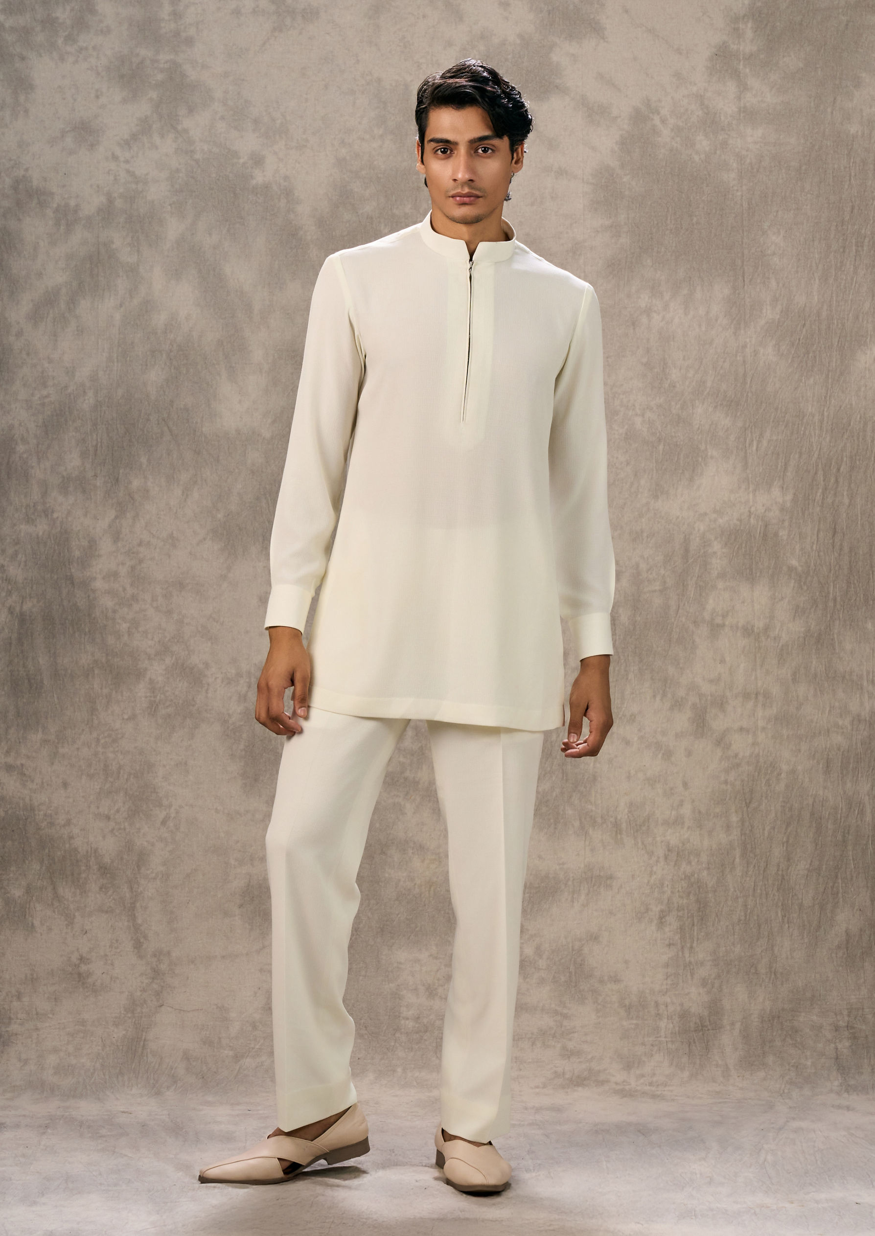 Twamev Men Cream Symphony Kurta Jacket Set