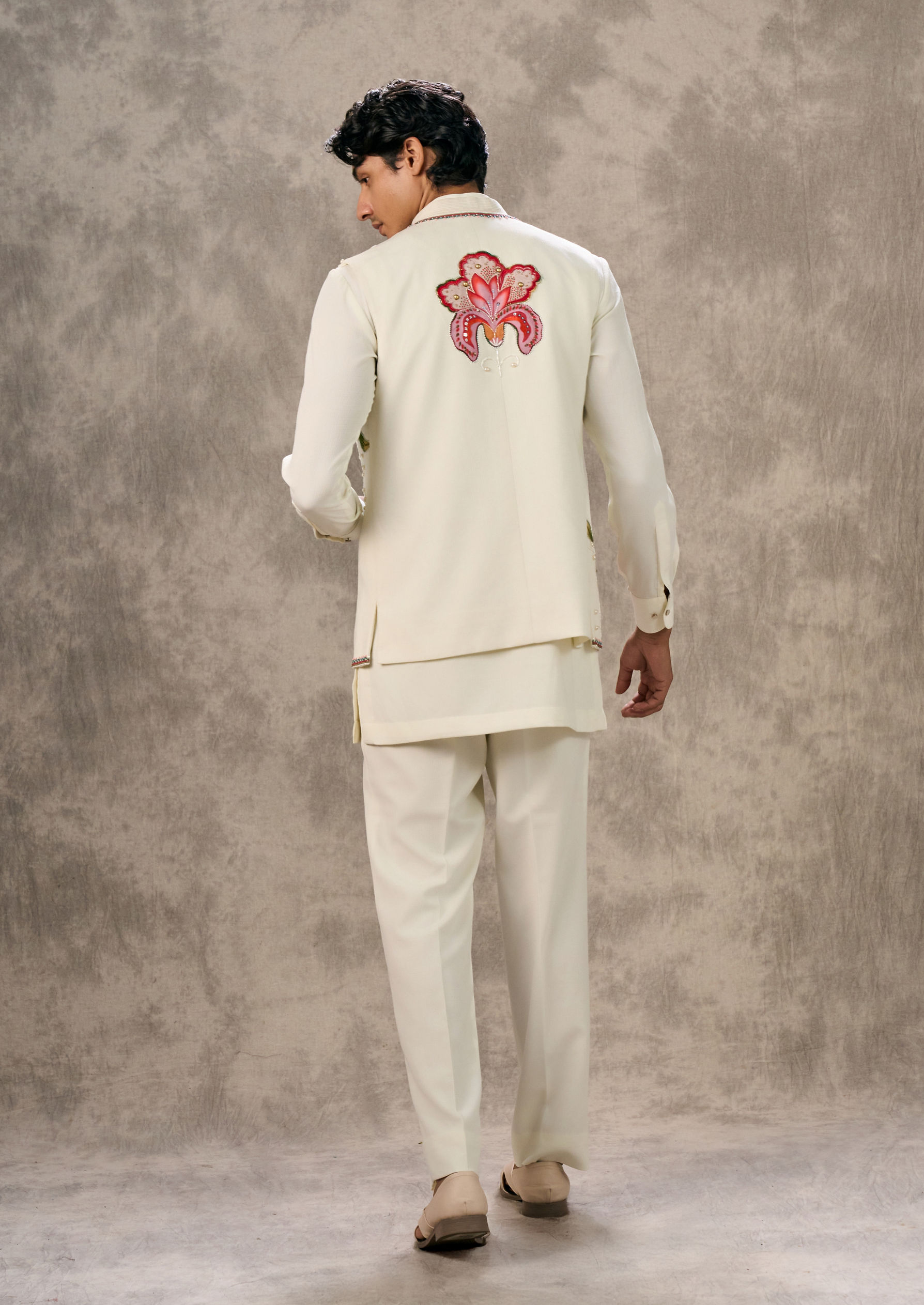 Twamev Men Cream Symphony Kurta Jacket Set
