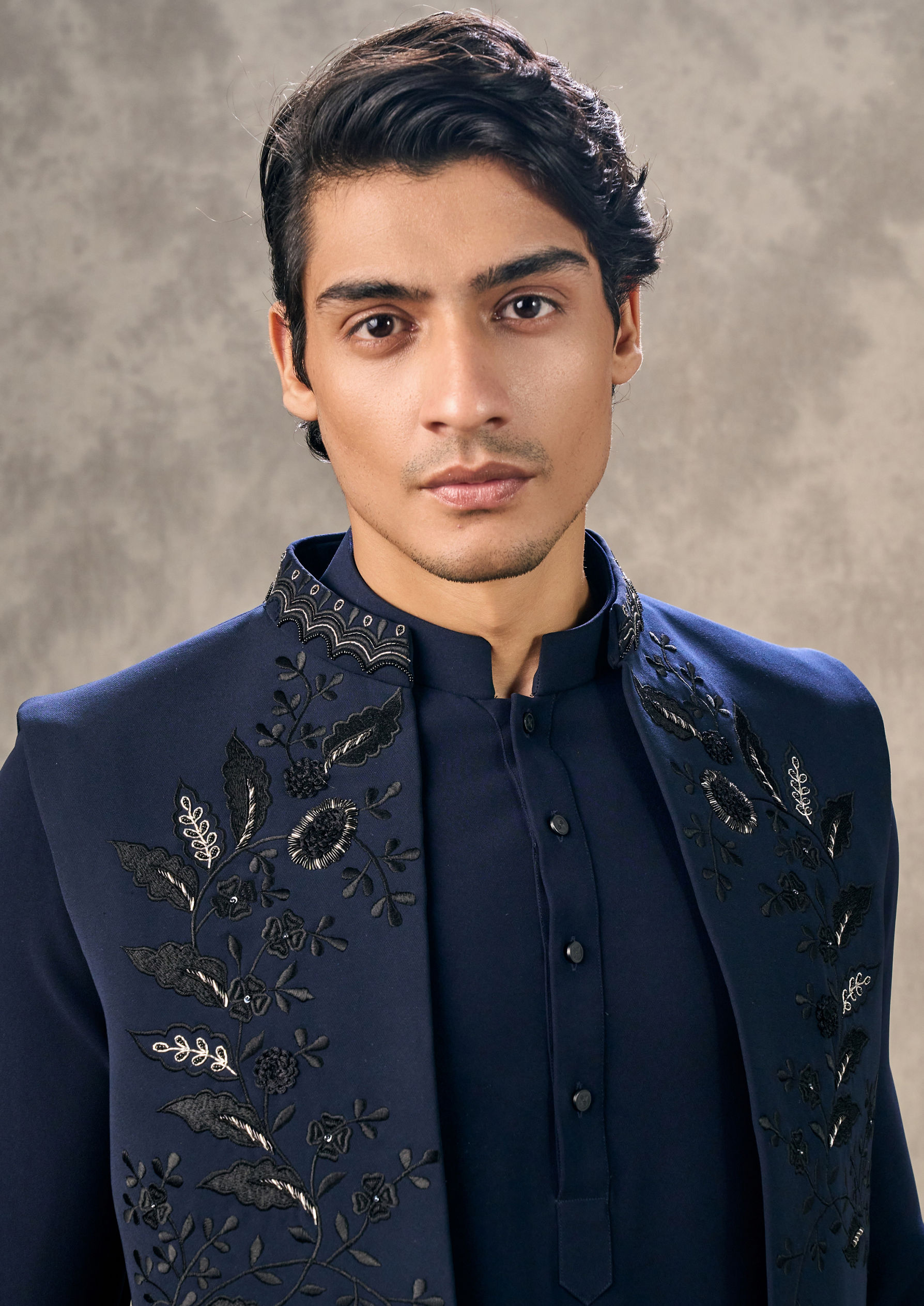 Twamev Men Dark Blue Royal Elegance Kurta Jacket Set