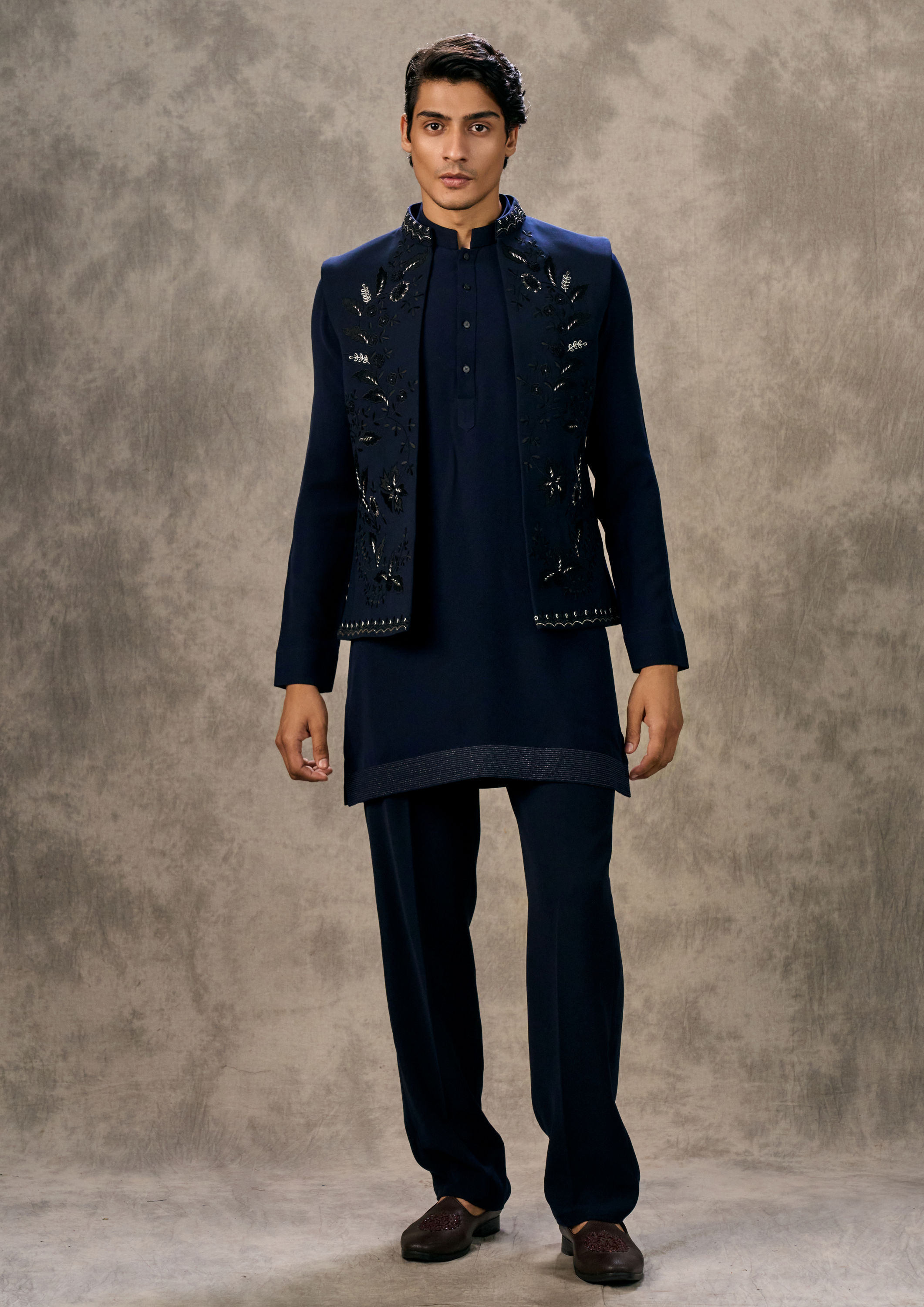 Twamev Men Dark Blue Royal Elegance Kurta Jacket Set