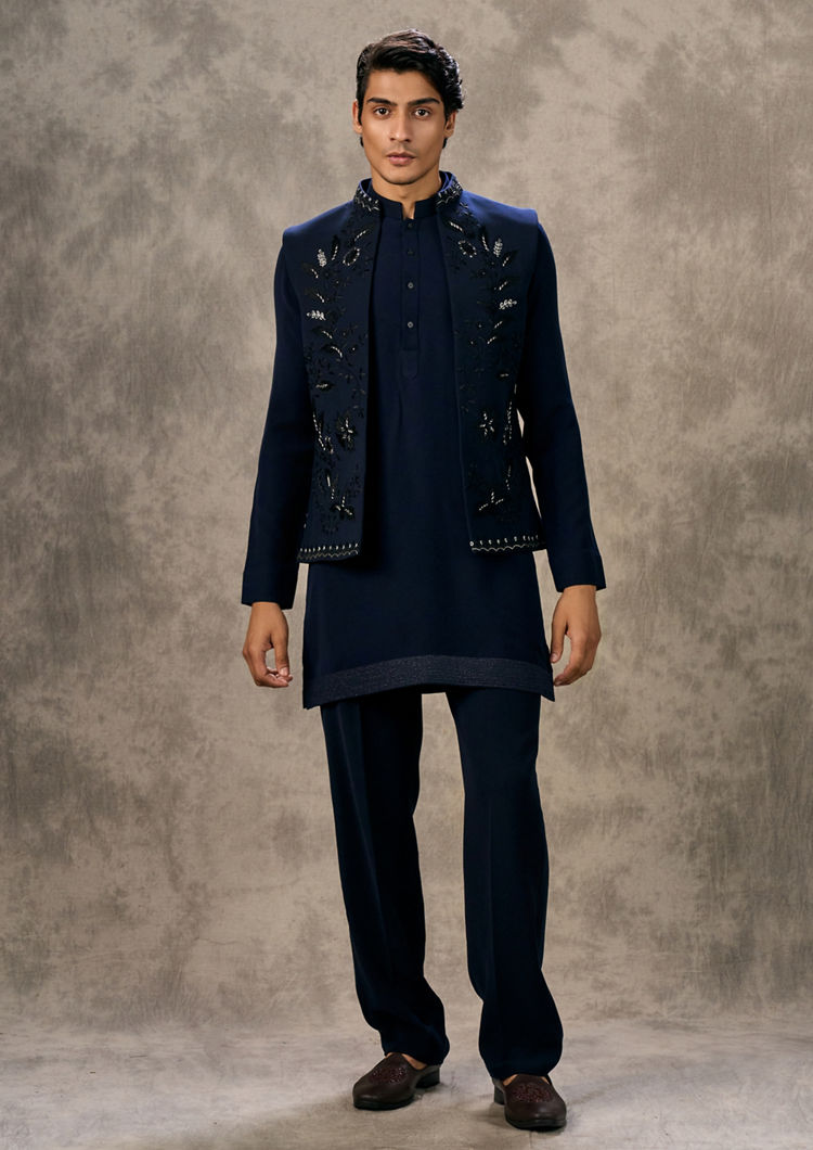 Twamev Men Dark Blue Royal Elegance Kurta Jacket Set