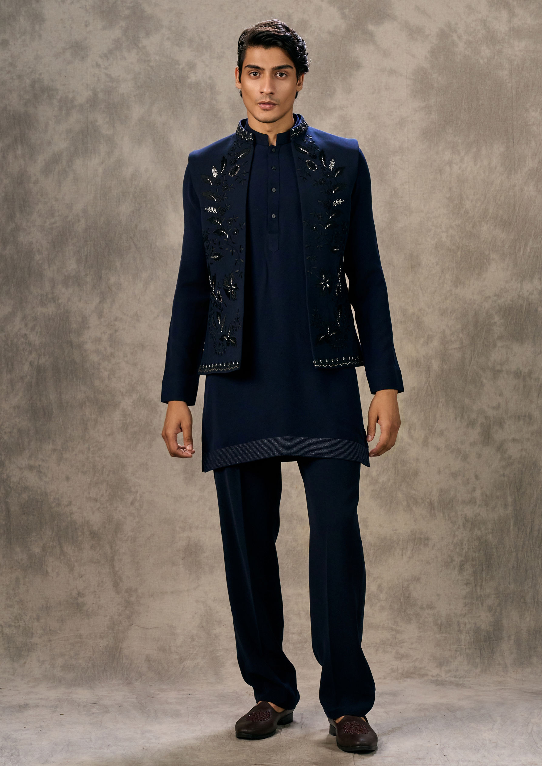 Twamev Men Dark Blue Royal Elegance Kurta Jacket Set