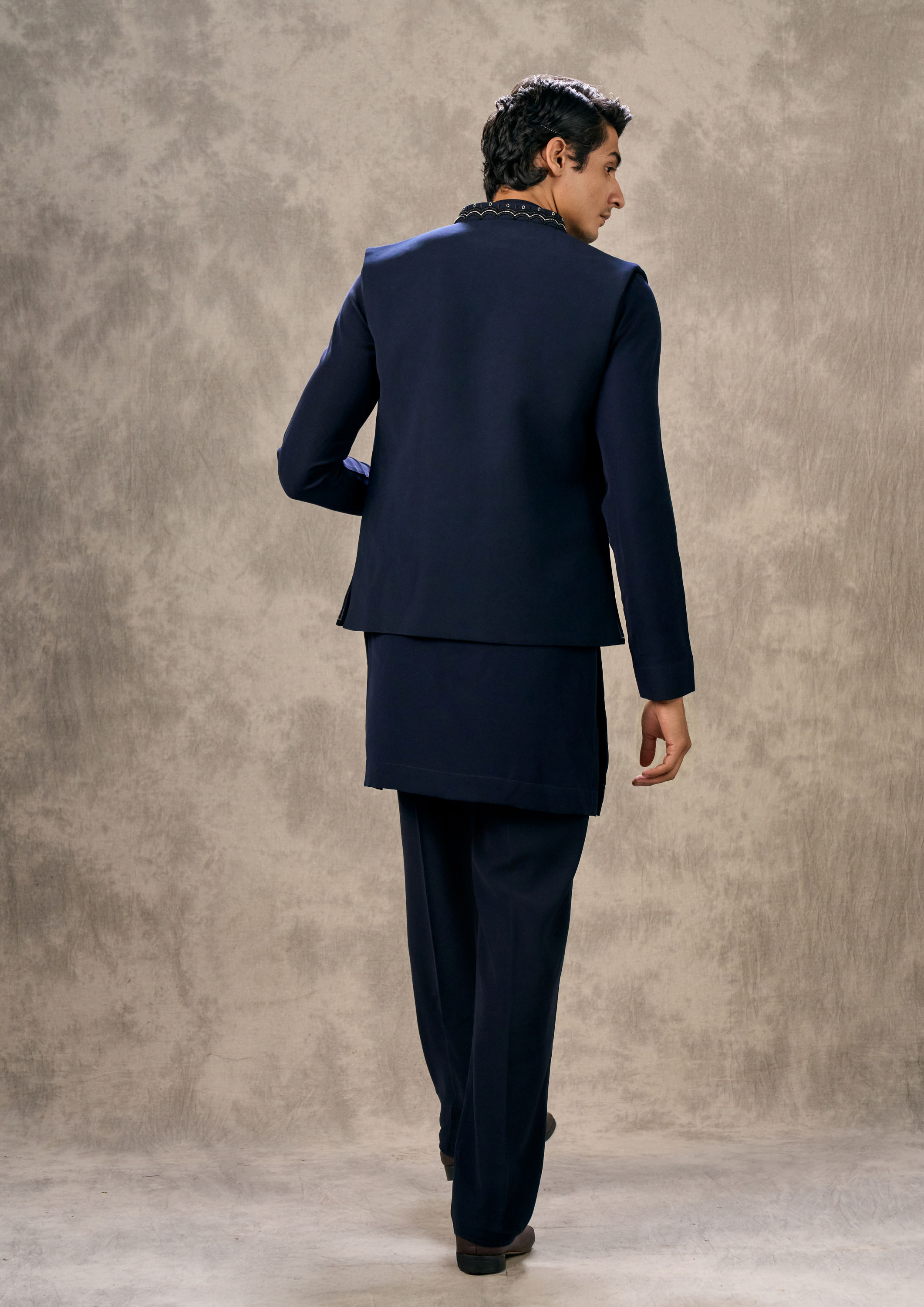 Twamev Men Dark Blue Royal Elegance Kurta Jacket Set