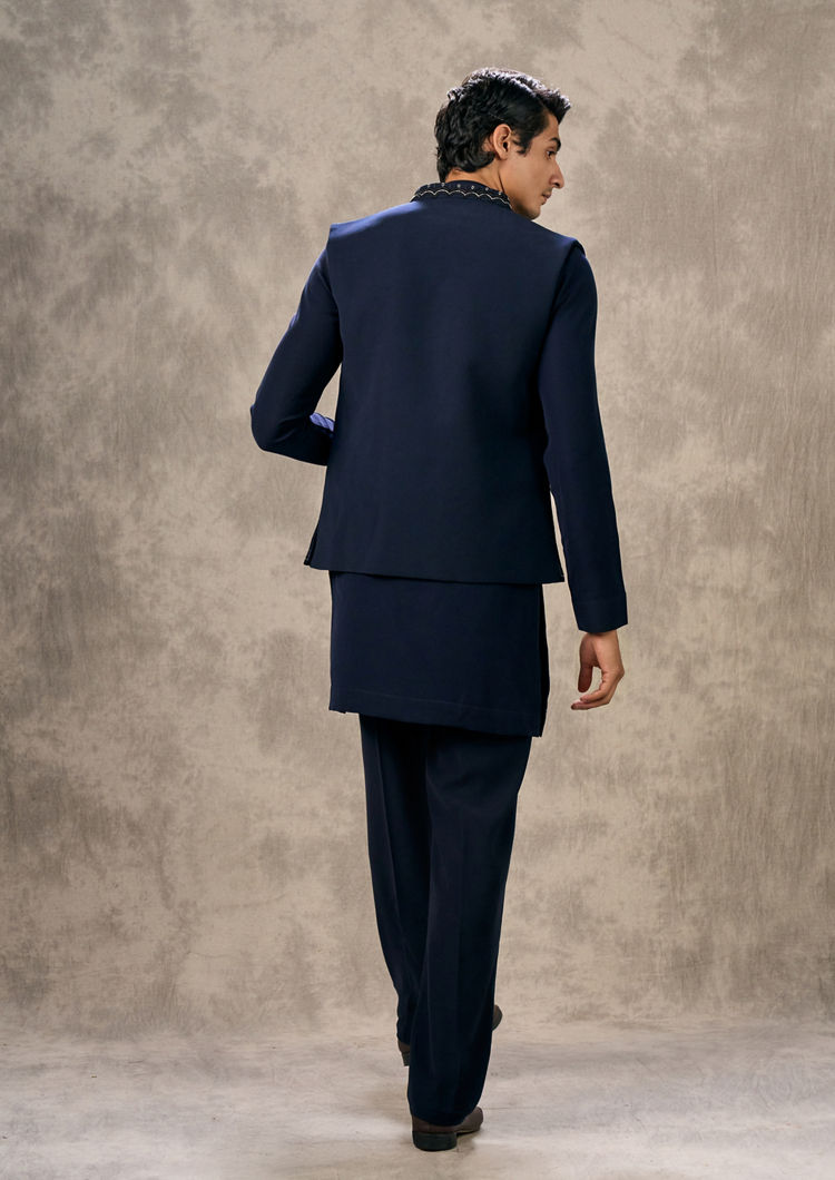 Twamev Men Dark Blue Royal Elegance Kurta Jacket Set