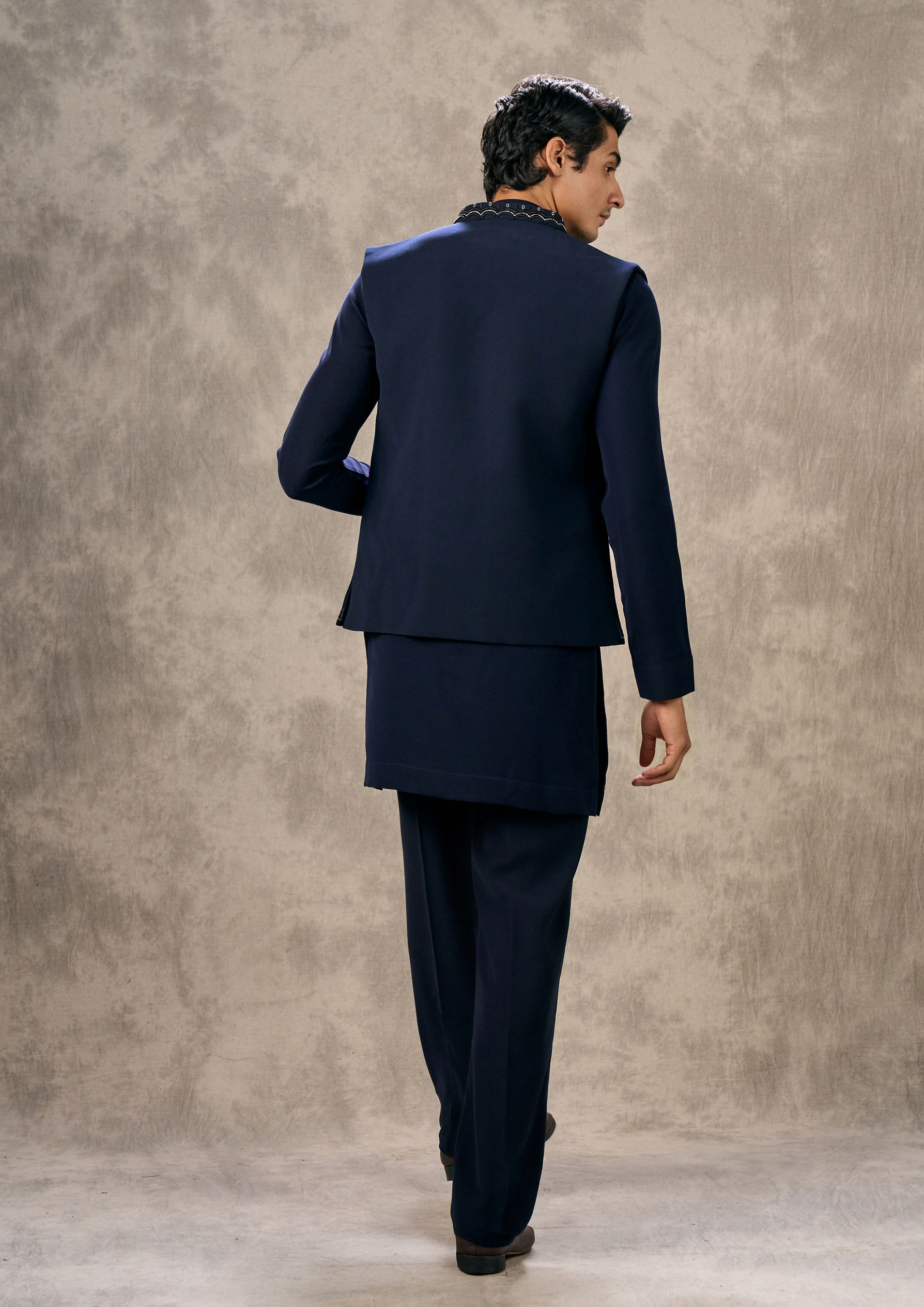 Twamev Men Dark Blue Royal Elegance Kurta Jacket Set
