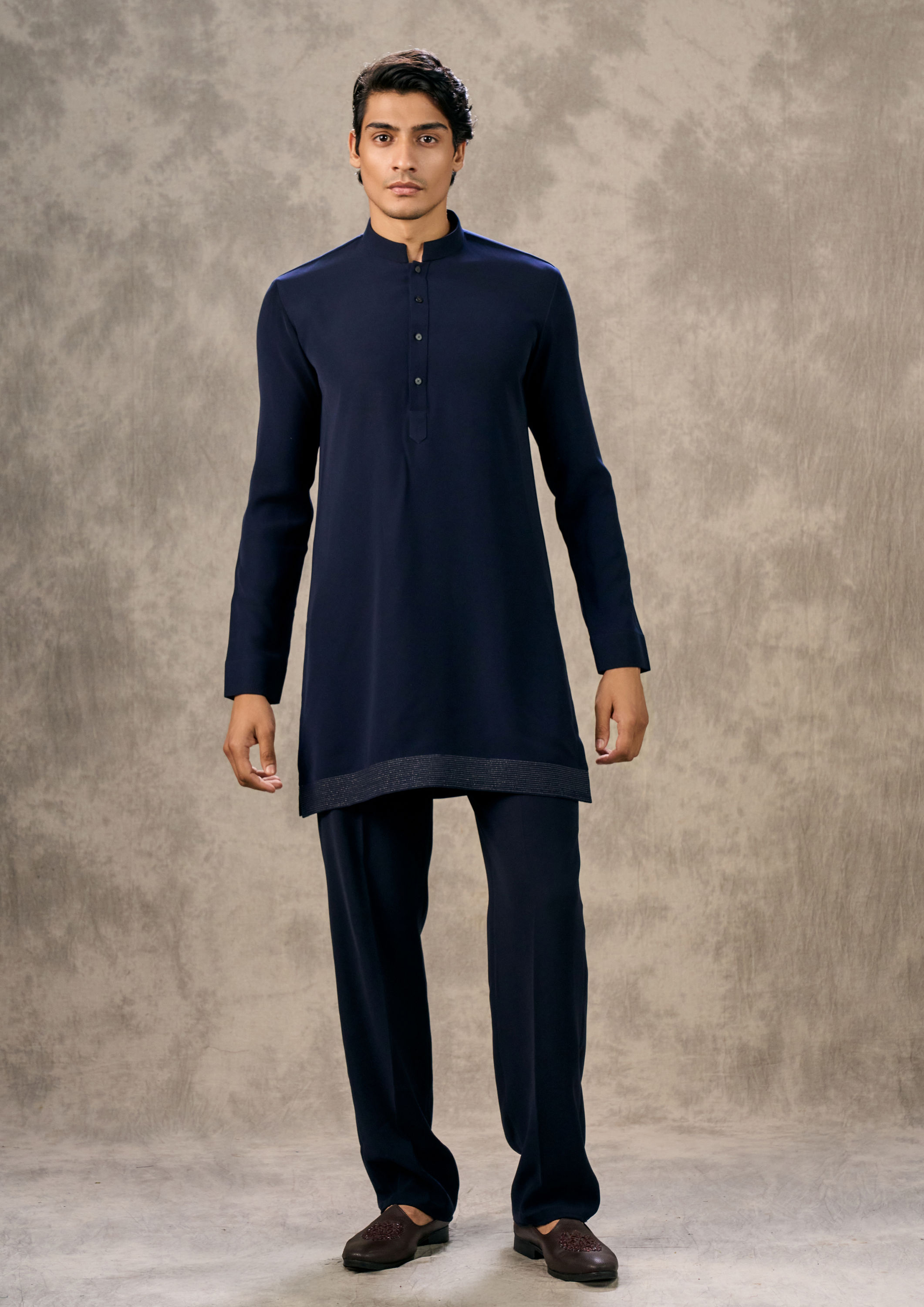 Twamev Men Dark Blue Royal Elegance Kurta Jacket Set