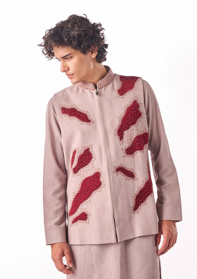 Twamev Men Fawn Botanical Short Kurta Set