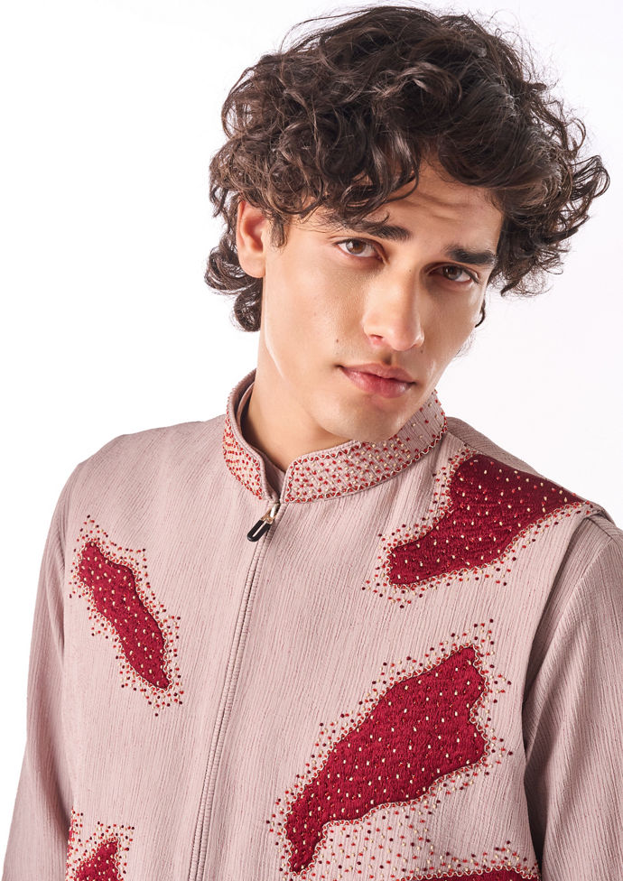 Twamev Men Fawn Botanical Short Kurta Set