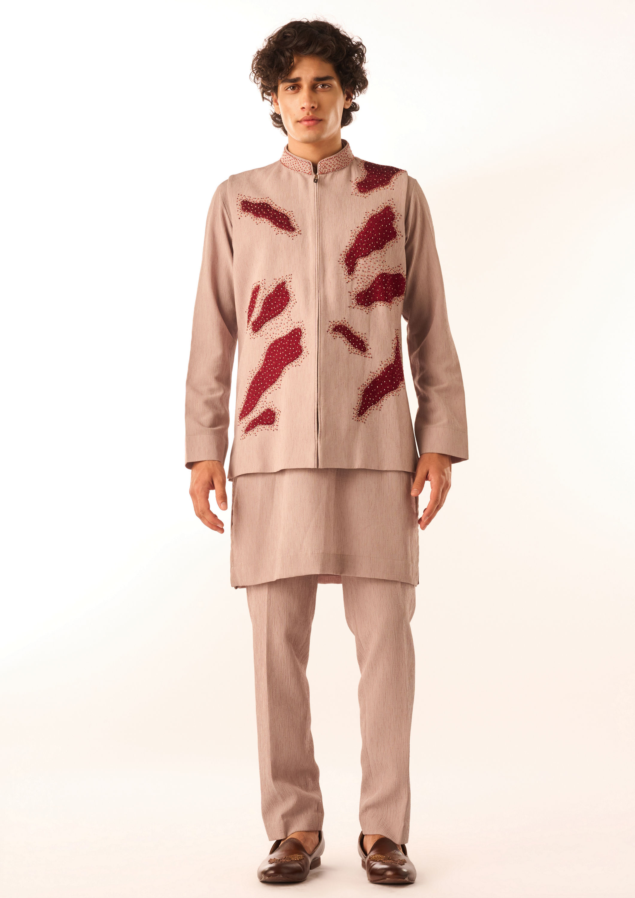 Twamev Men Fawn Botanical Short Kurta Set