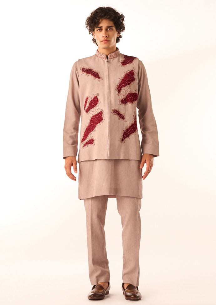 Twamev Men Fawn Botanical Short Kurta Set