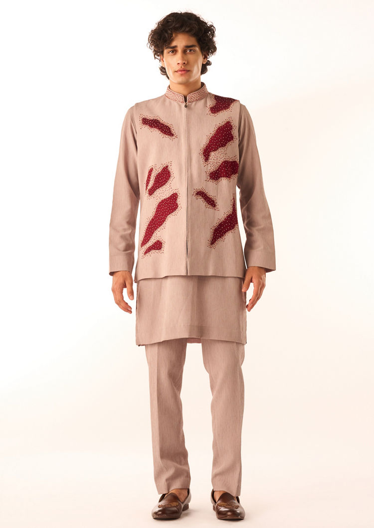 Twamev Men Fawn Botanical Short Kurta Set