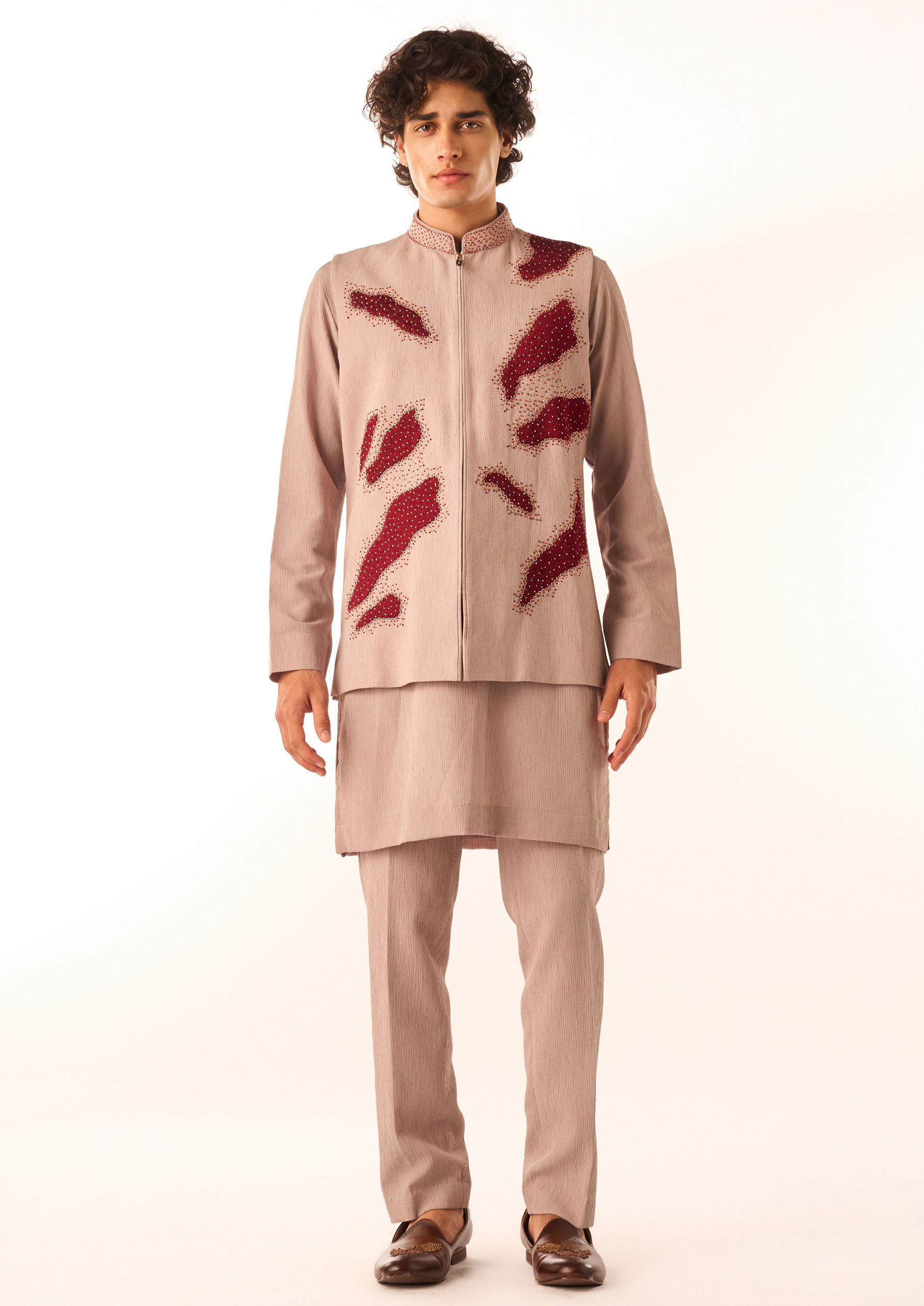 Twamev Men Fawn Botanical Short Kurta Set