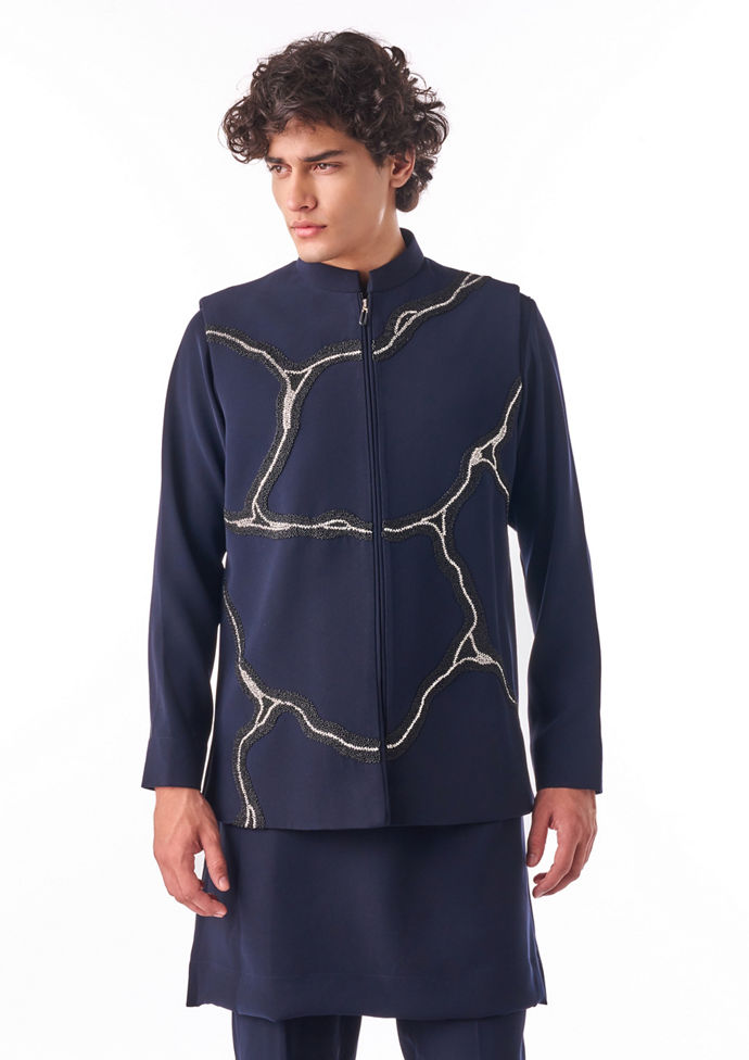 Twamev Men Midnight Beaded Short Kurta Set