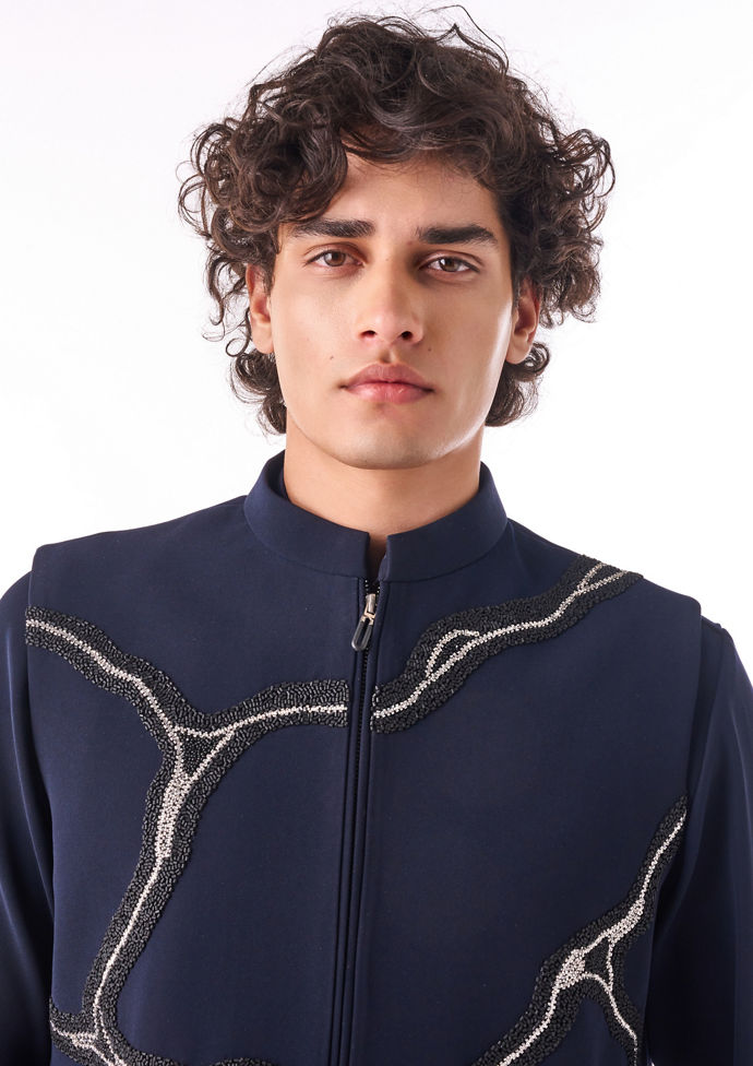 Twamev Men Midnight Beaded Short Kurta Set