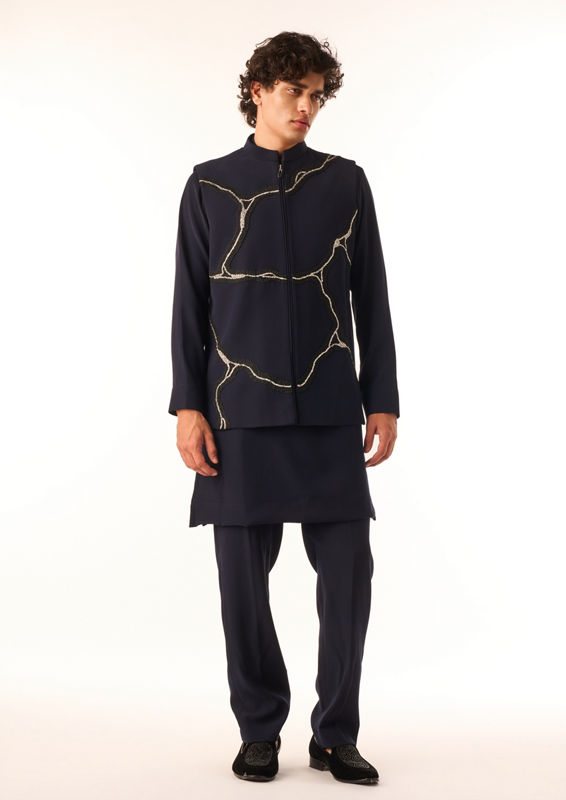 Twamev Men Midnight Beaded Short Kurta Set