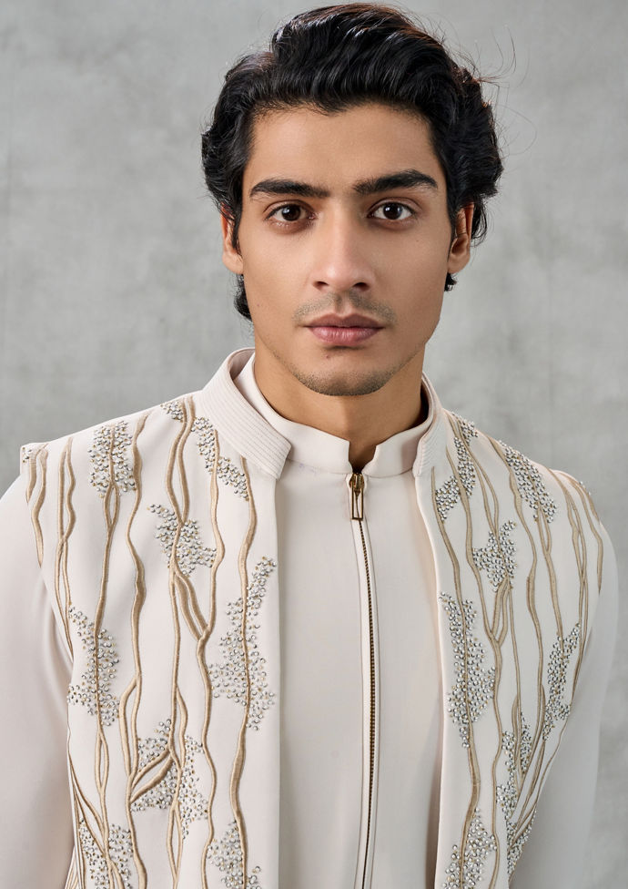 Twamev Men Royal Cream Kurta Jacket Set