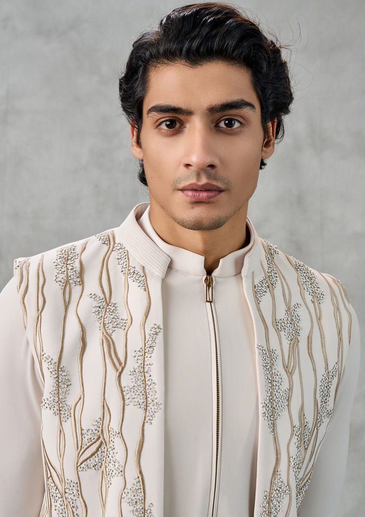 Twamev Men Royal Cream Kurta Jacket Set