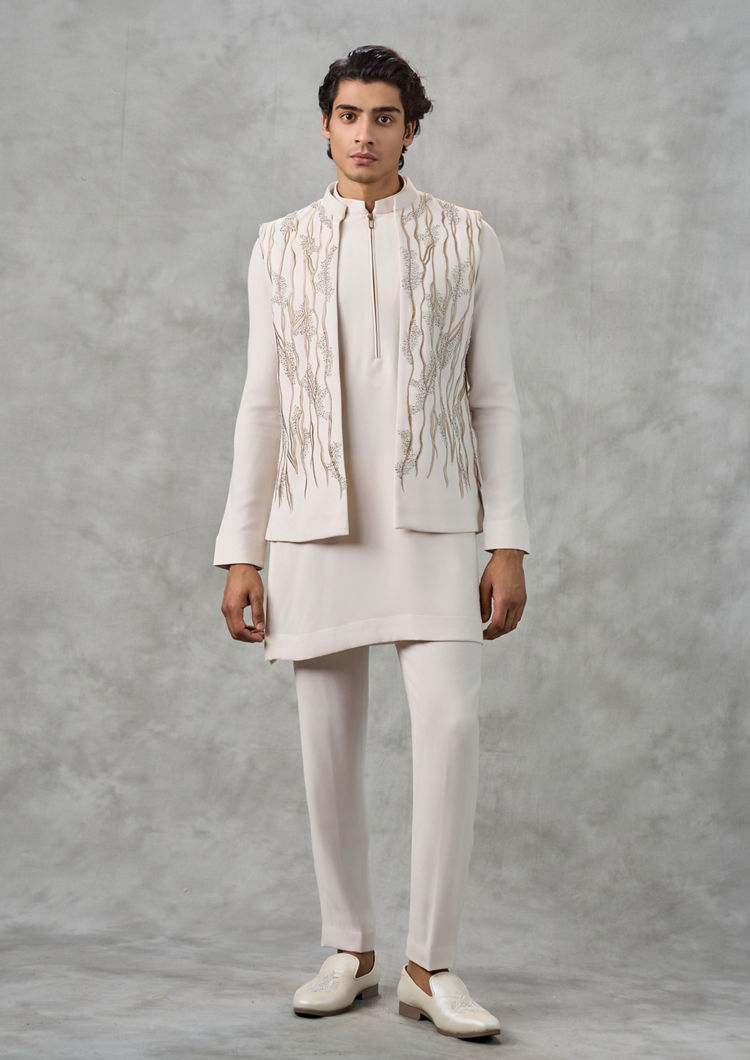 Twamev Men Royal Cream Kurta Jacket Set