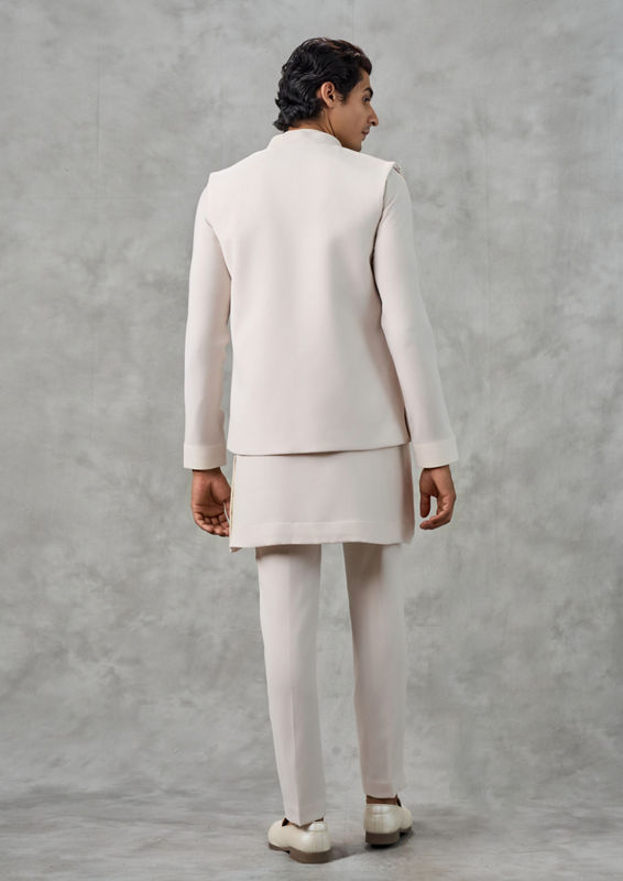 Twamev Men Royal Cream Kurta Jacket Set