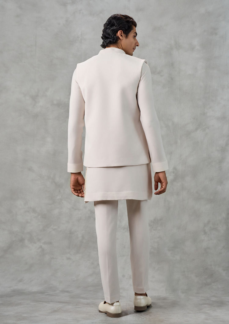 Twamev Men Royal Cream Kurta Jacket Set