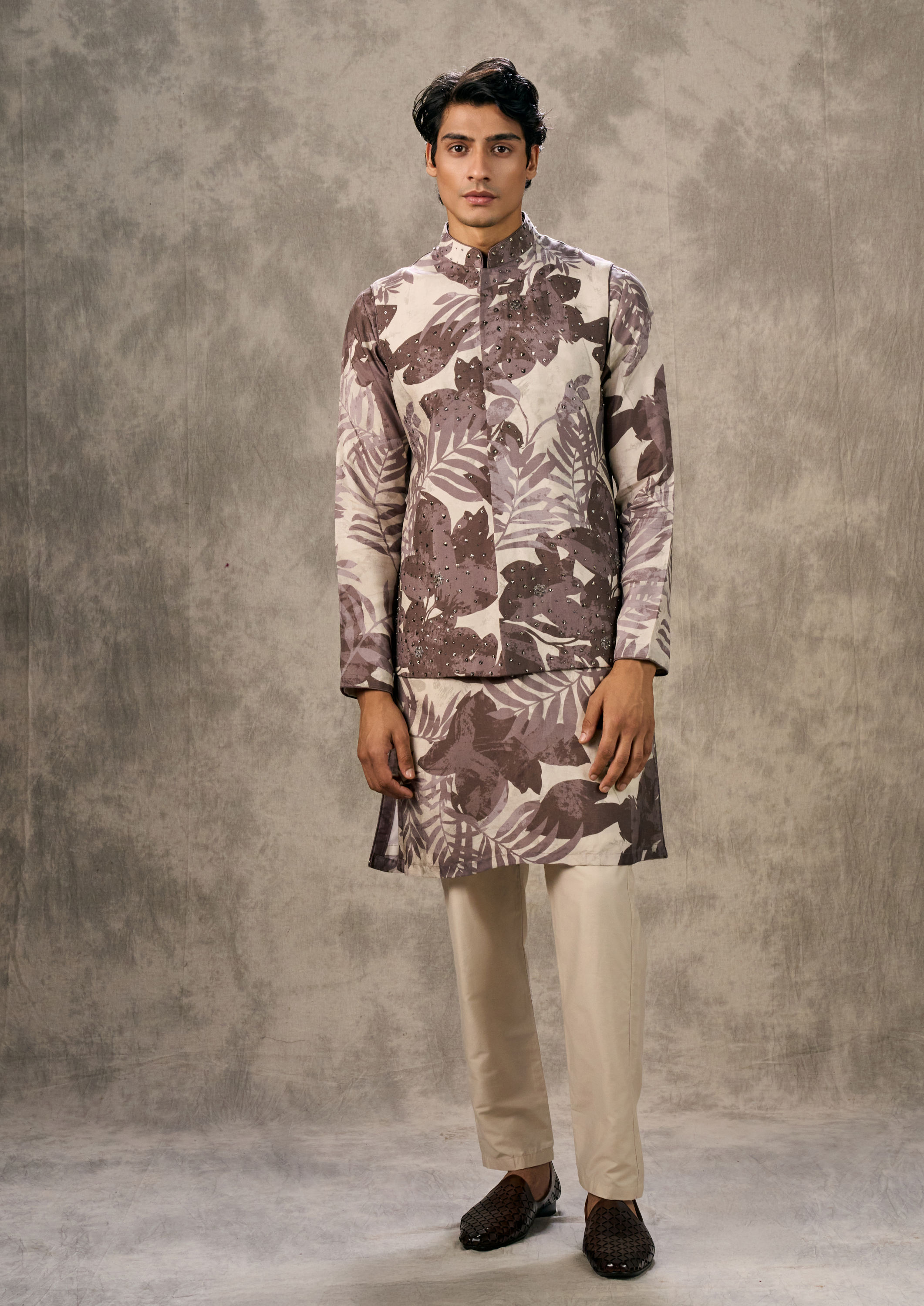 Twamev Men Elegant Dark Grey Kurta Jacket Set