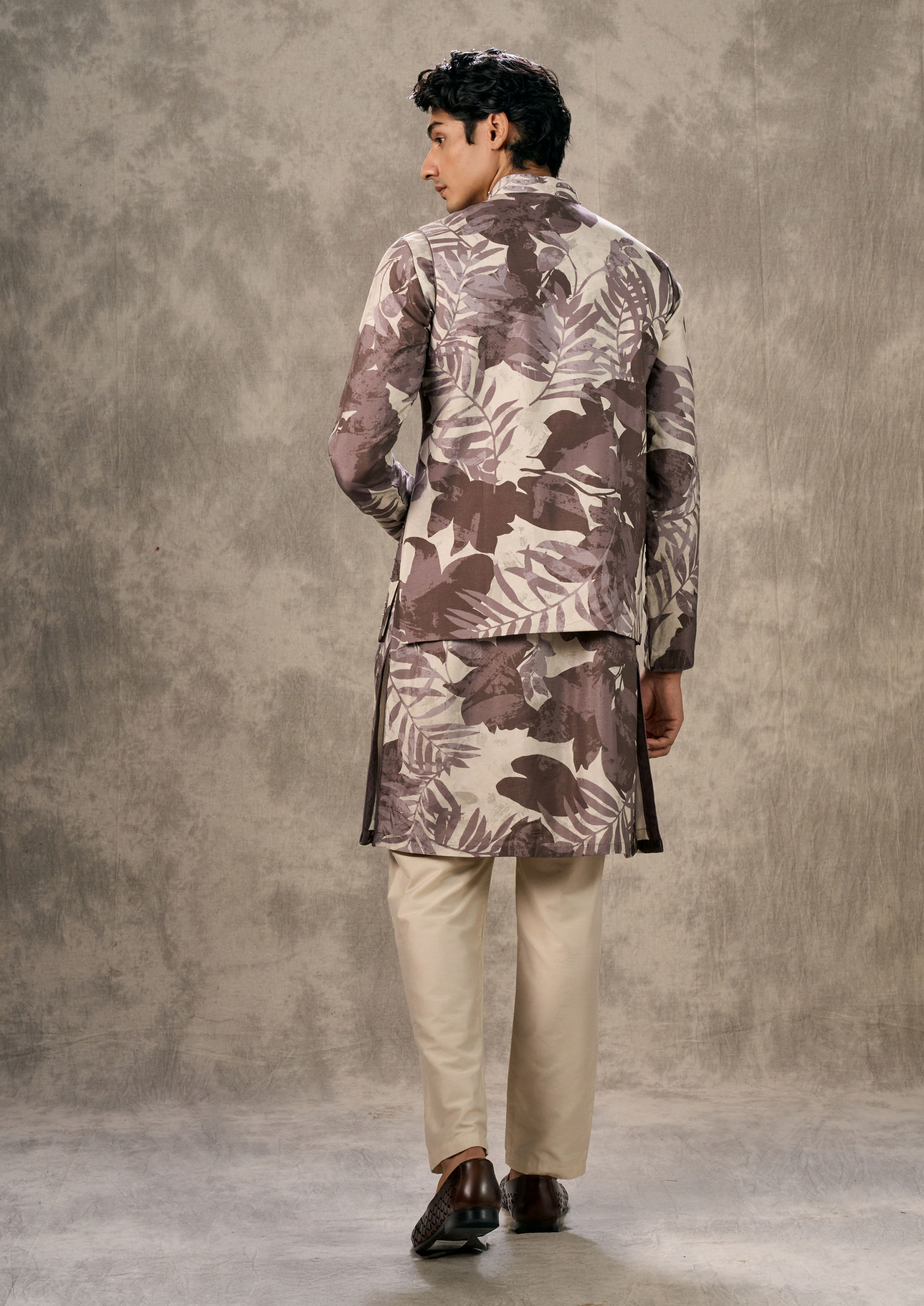 Twamev Men Elegant Dark Grey Kurta Jacket Set