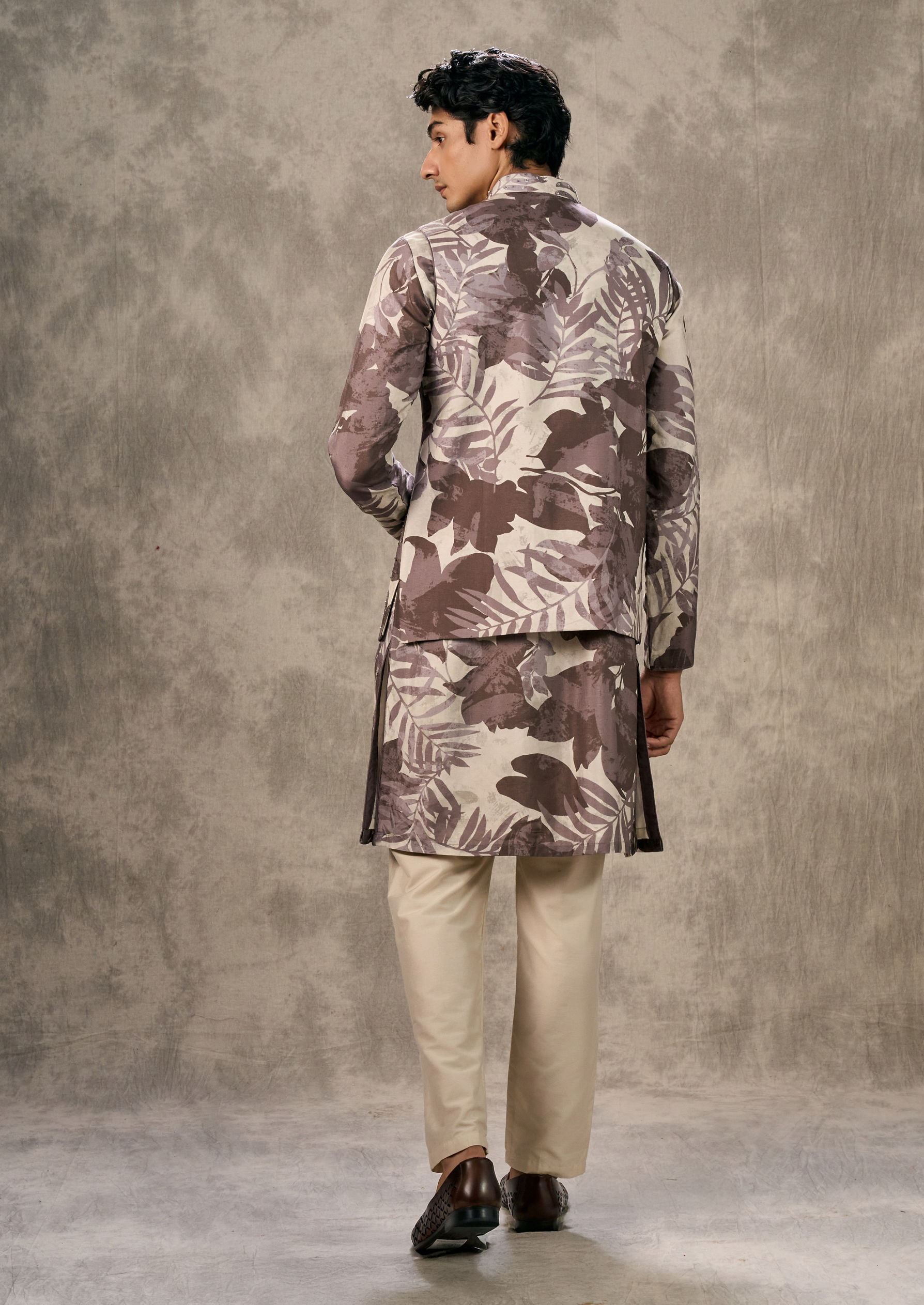 Twamev Men Elegant Dark Grey Kurta Jacket Set