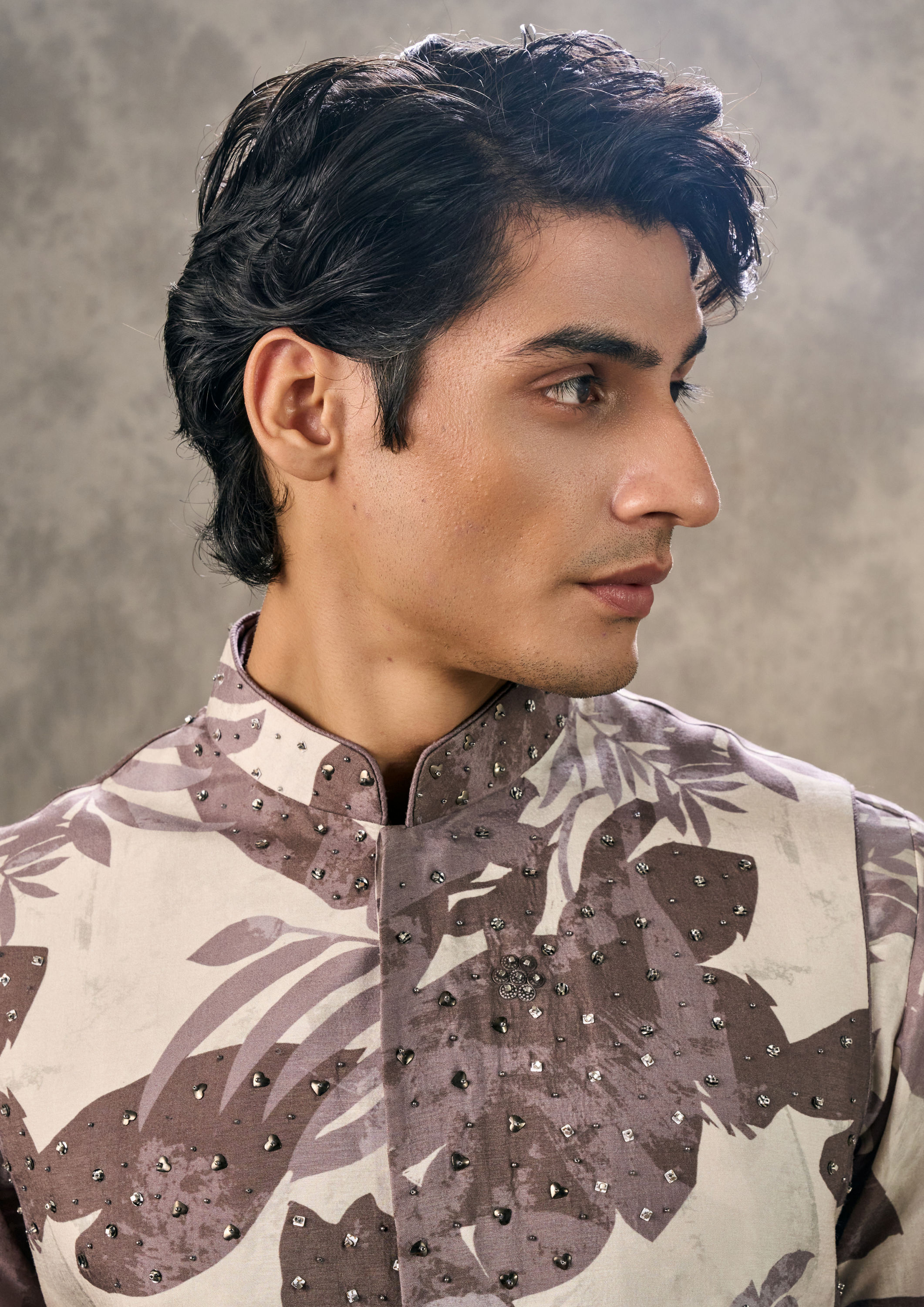 Twamev Men Elegant Dark Grey Kurta Jacket Set