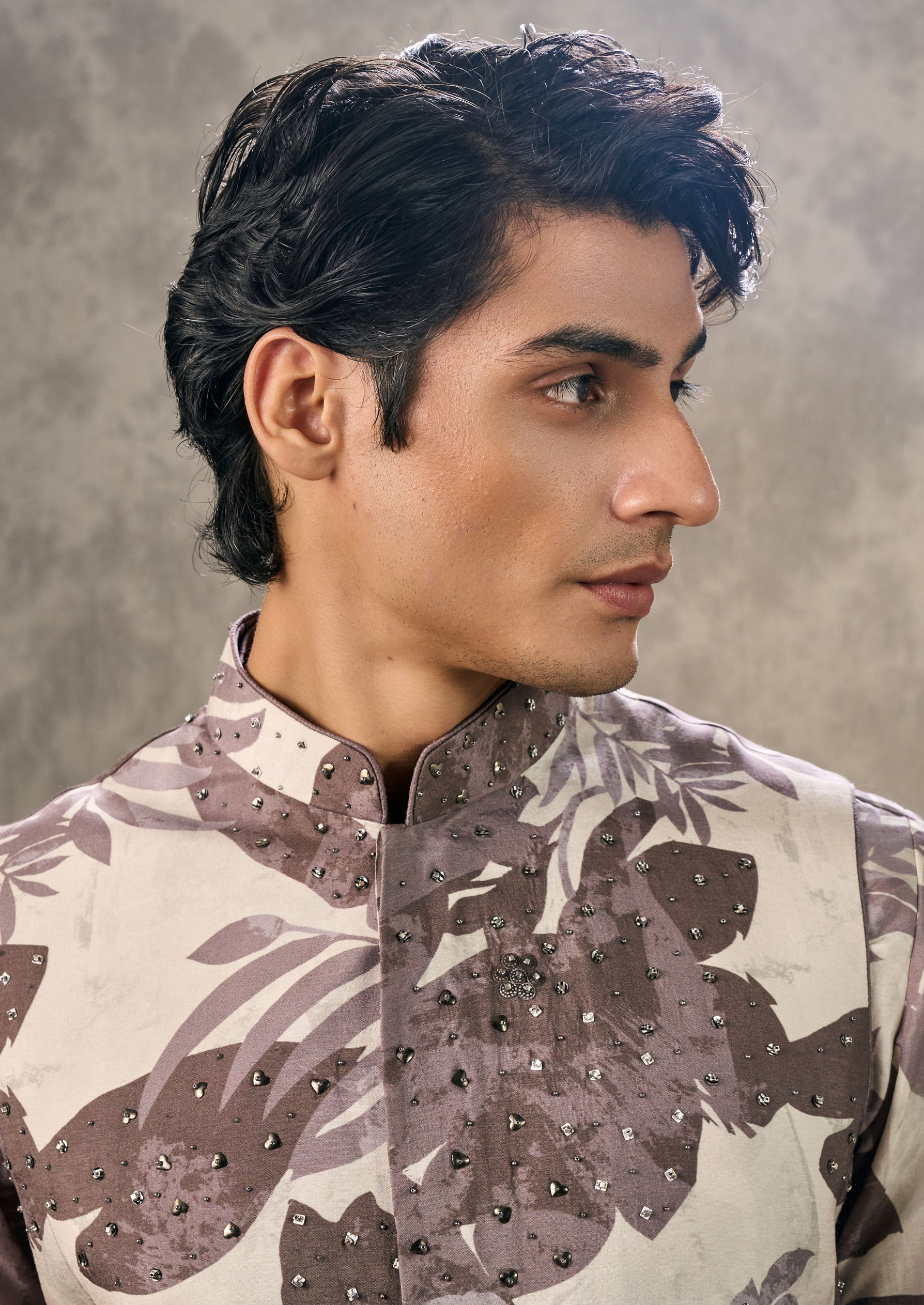 Twamev Men Elegant Dark Grey Kurta Jacket Set