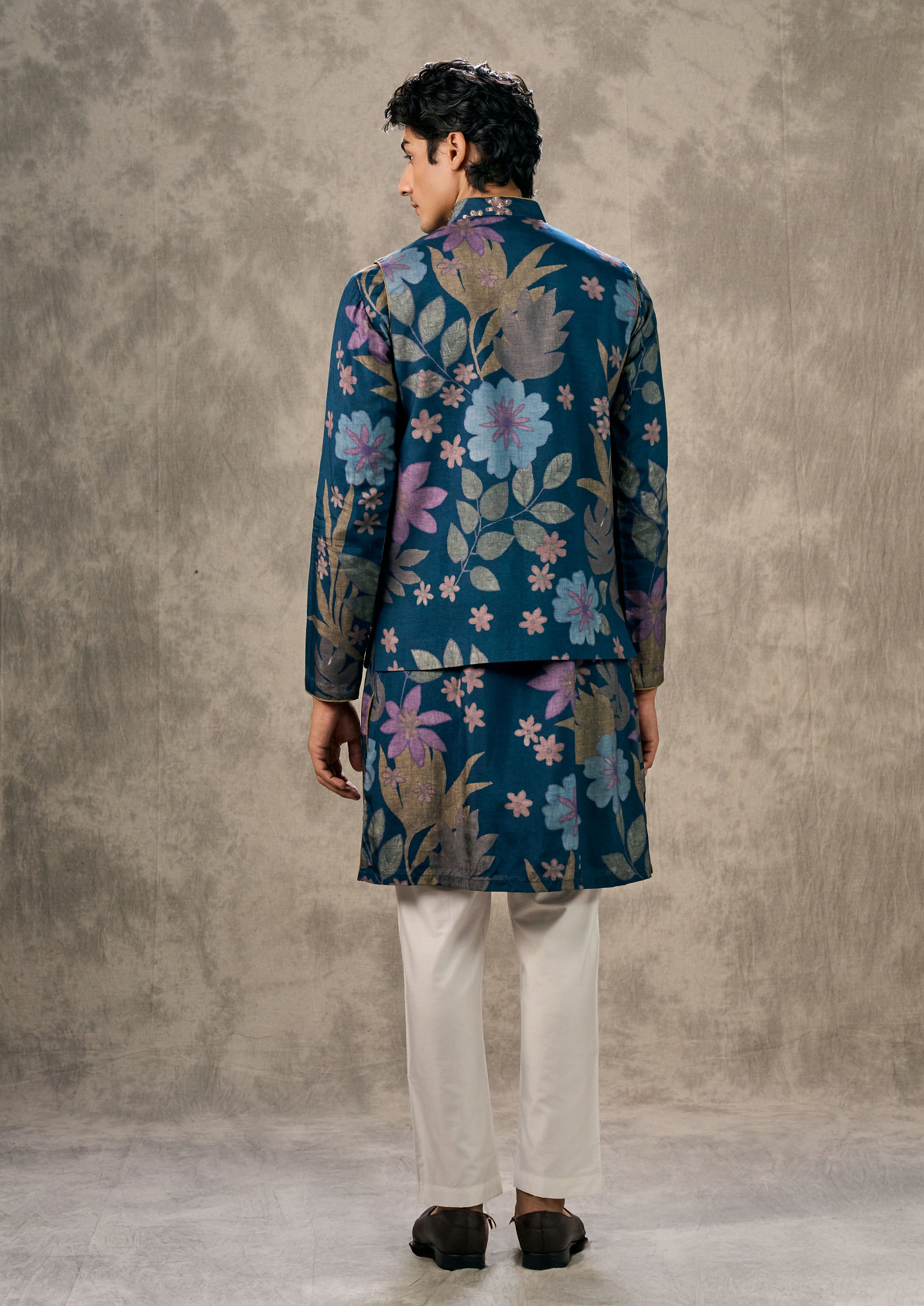 Twamev Men Dark Blue Charm Kurta Jacket Set