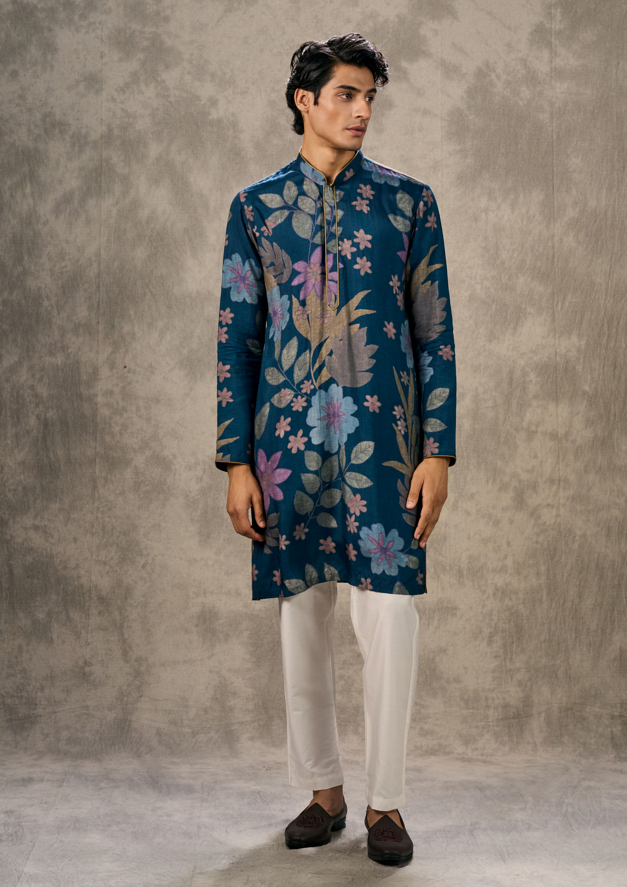 Twamev Men Dark Blue Charm Kurta Jacket Set