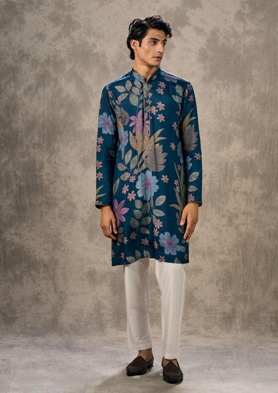 Twamev Men Dark Blue Charm Kurta Jacket Set