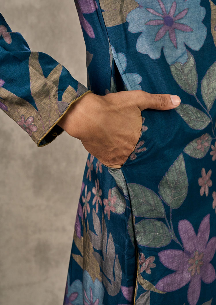 Twamev Men Dark Blue Charm Kurta Jacket Set