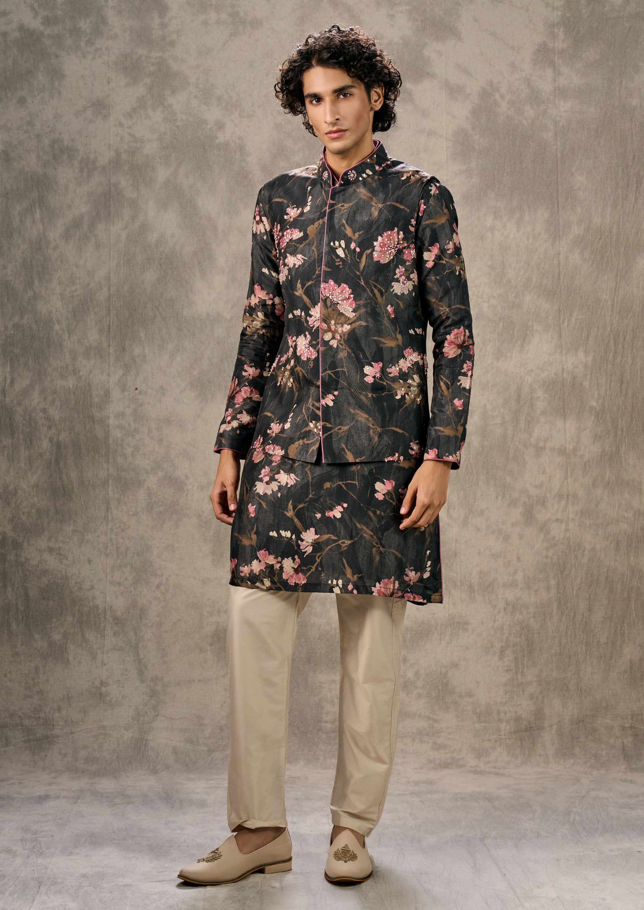 Twamev Men Black Elegance Kurta Jacket Set