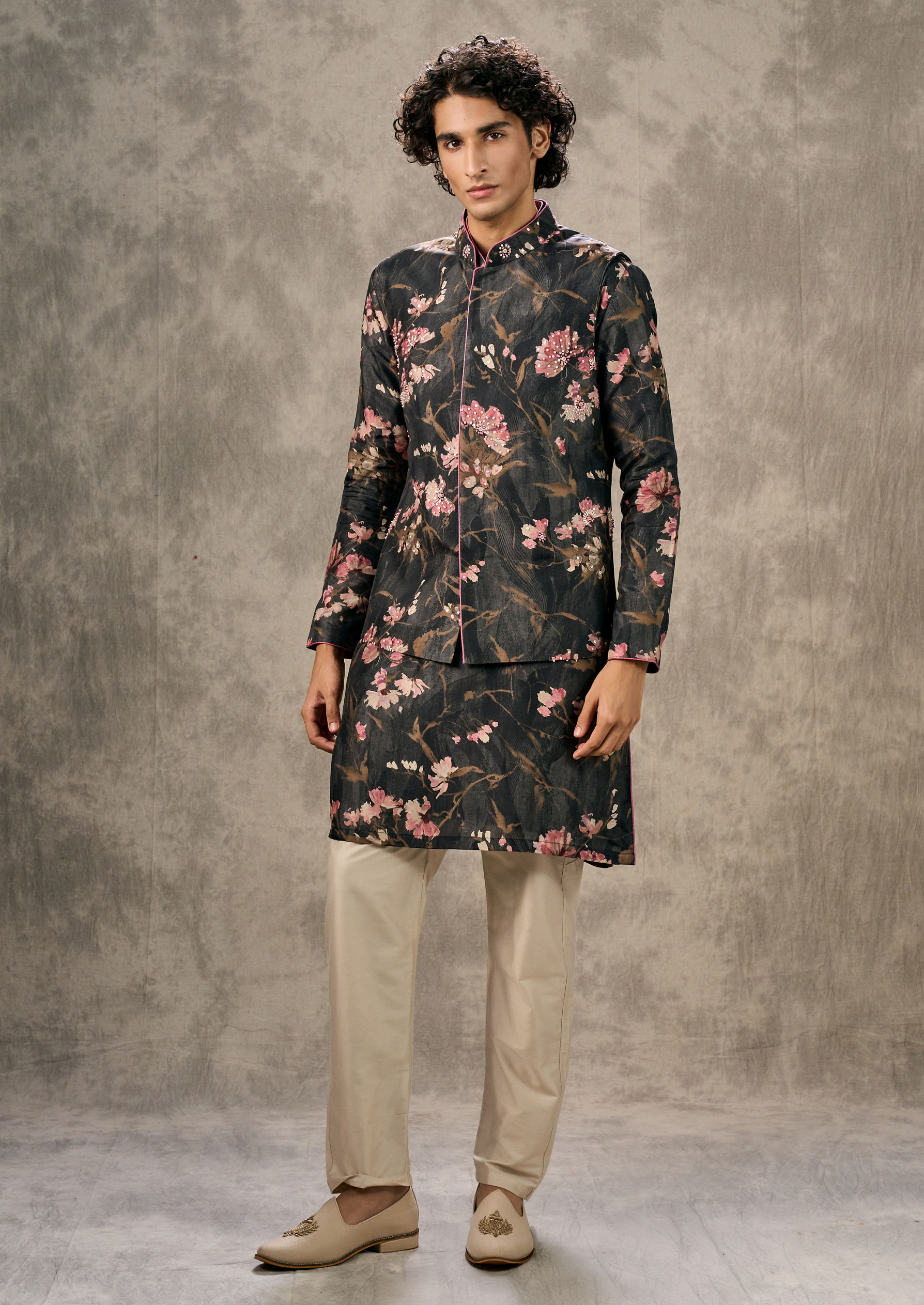 Twamev Men Black Elegance Kurta Jacket Set