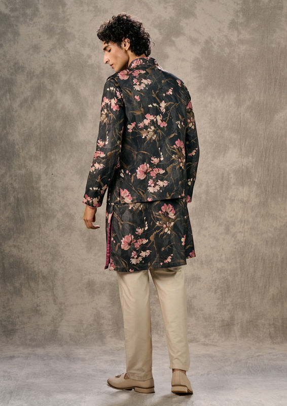 Twamev Men Black Elegance Kurta Jacket Set