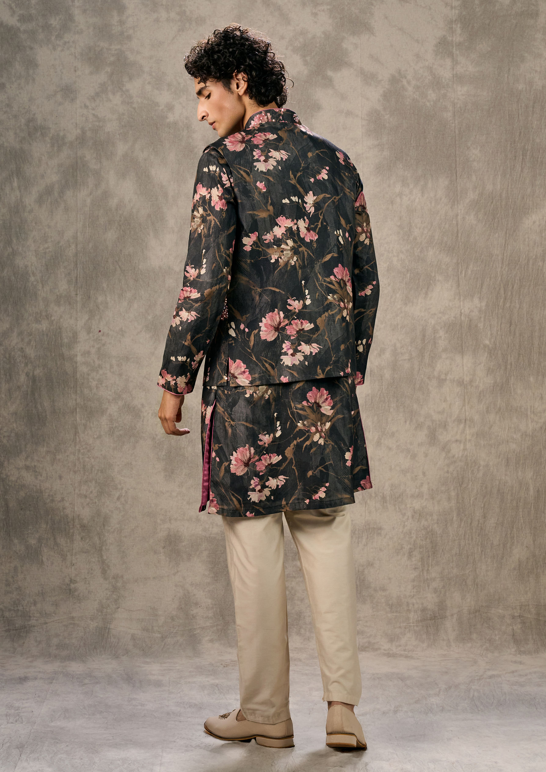 Twamev Men Black Elegance Kurta Jacket Set