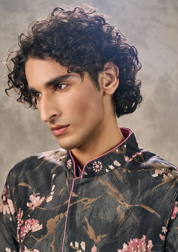 Twamev Men Black Elegance Kurta Jacket Set