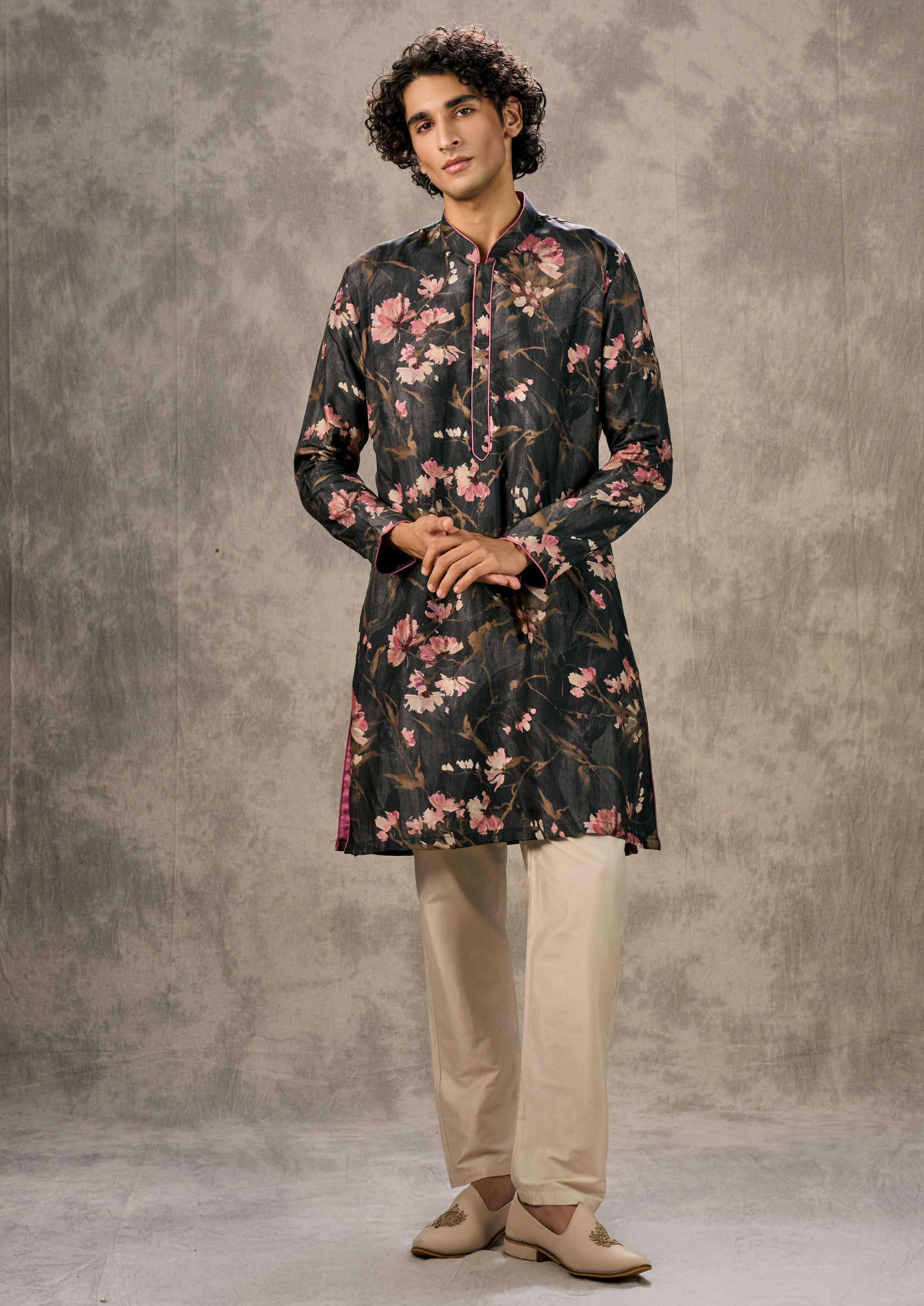 Twamev Men Black Elegance Kurta Jacket Set