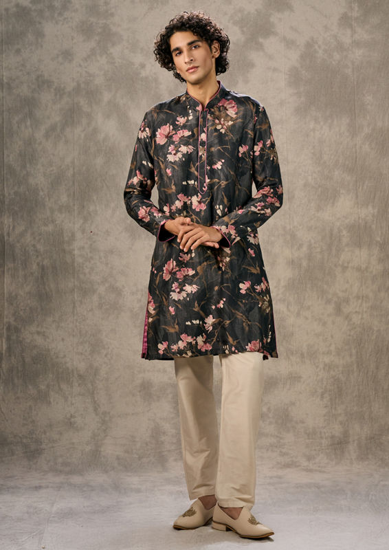 Twamev Men Black Elegance Kurta Jacket Set