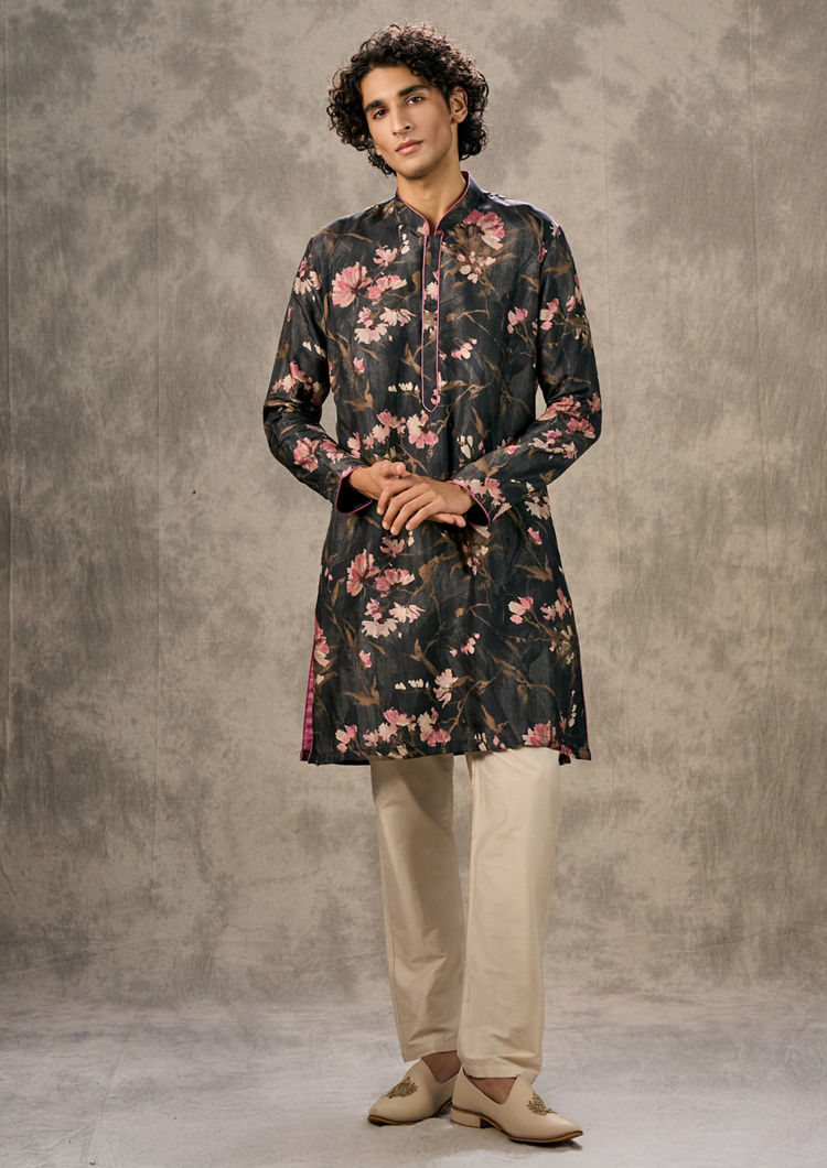 Twamev Men Black Elegance Kurta Jacket Set