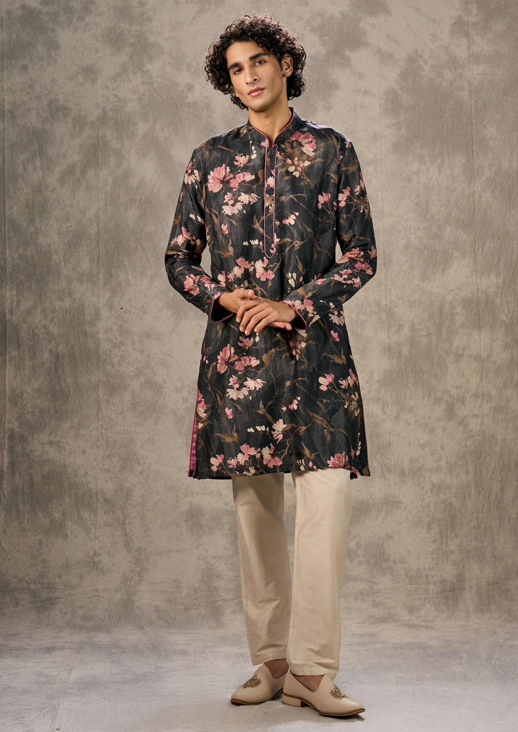 Twamev Men Black Elegance Kurta Jacket Set