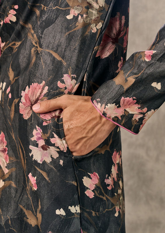 Twamev Men Black Elegance Kurta Jacket Set