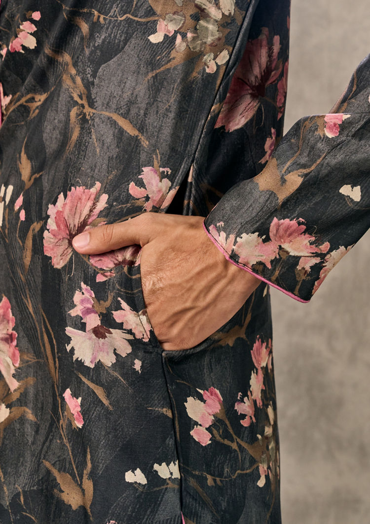 Twamev Men Black Elegance Kurta Jacket Set